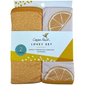 2 Orange Slice Citrus Polka Dot 3 Layer Baby Lovey Set Copper Pearl Security NWT